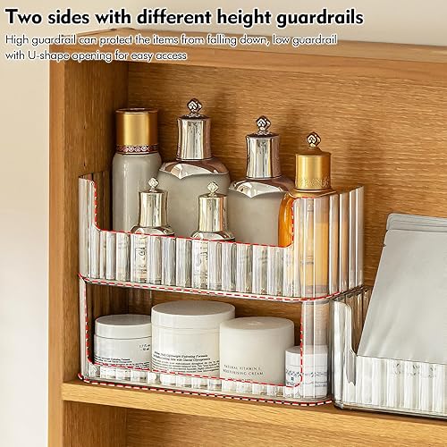 Miniatura 3 de Poeland Paquete de 2 bandejas organizadoras de maquillaje apilables, vitrina transparente para cosméticos con 2 estuches para lápices labiales y 2