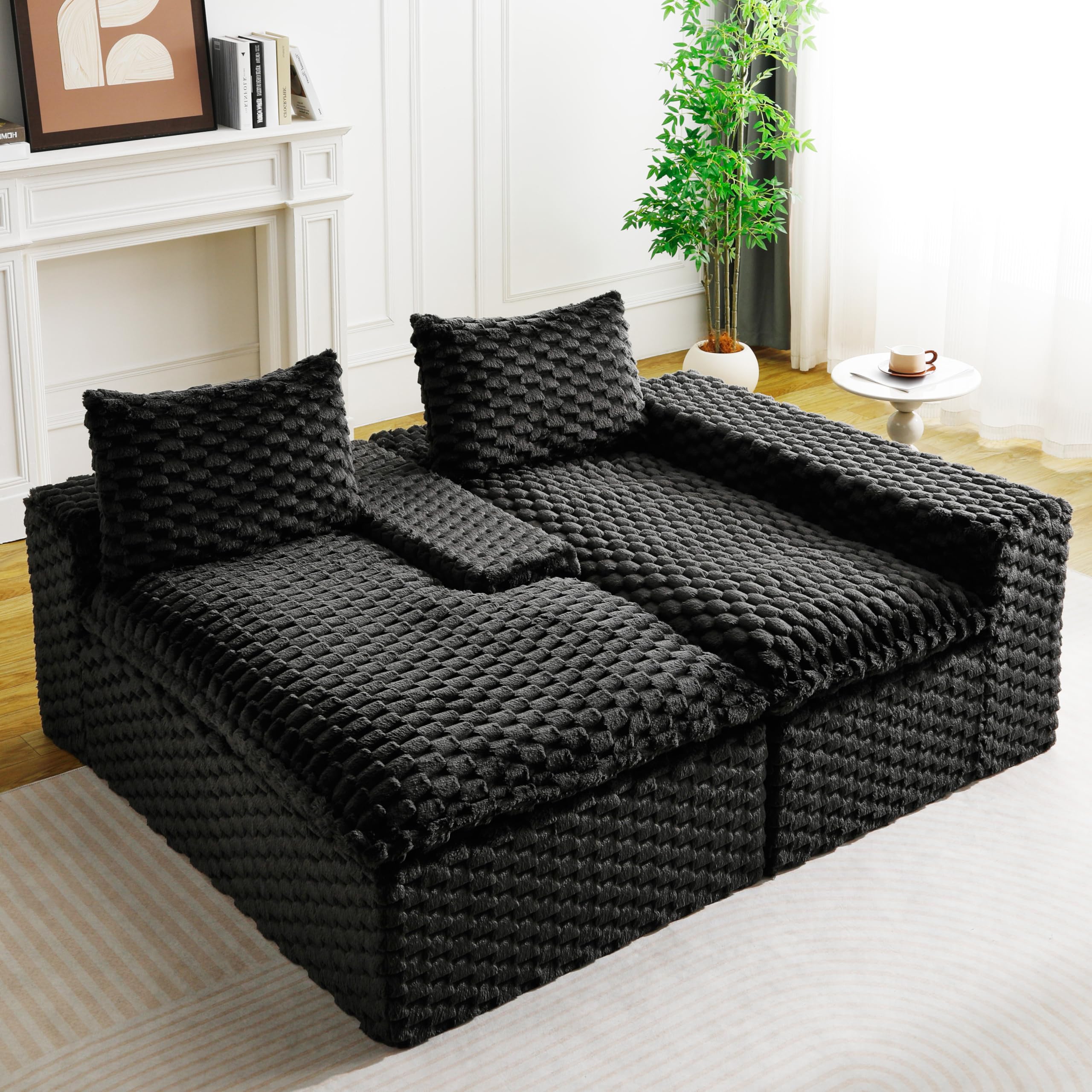 KEIKI 96" L-Shape Modular Boneless Couch with Chaise for Urban Loft Living Room, Sectional Sofa Deep Seat Oversized Loveseat Convertible Sofa Bed for Apartment Furniture Lounge Relaxing Corner, Black