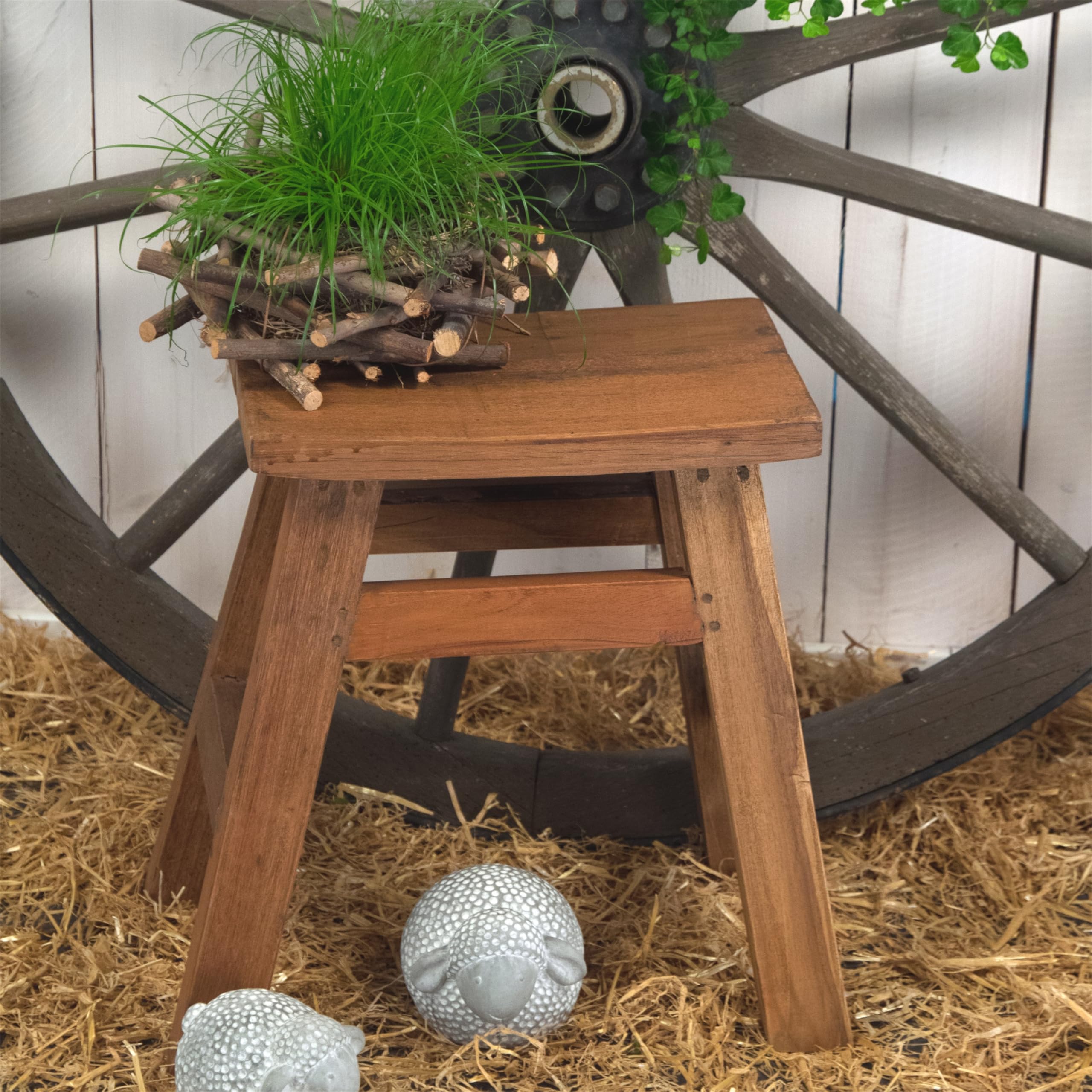 Tabouret En Bois Recyclé Rustico - 52x50 Cm, Acajou Et Teck, Style Rustique, Déco Ou Siège D'appoint - 4