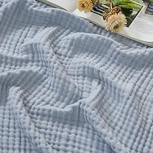 EMME Cotton Muslin Large Throw Blanket Couch Breathable Gauze Soft Lightweight Bed Blankets Adults (Heather Dusty Blue, 50"x70")