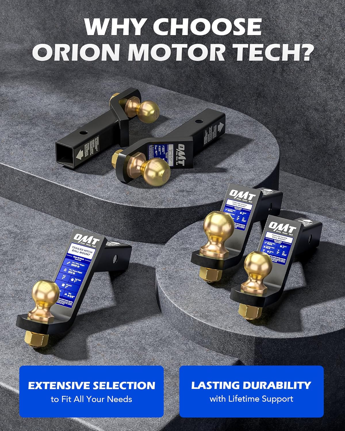 Orion Motor Tech Trailer Hitch Ball Mount, for 2" Receiver with 2-5/16" Ball 2" Drop 8000 lb. Towing Capacity, Heavy-Duty Tow Hitch Reversible Ball Hitch for Truck Boat RV Cargo with Hitch Pin & Clip