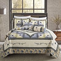 Vista 9 de L'IRISDOM Juego de edredón de retazos, tamaño King, 100 % algodón, colcha reversible roja con 2 fundas de almohada