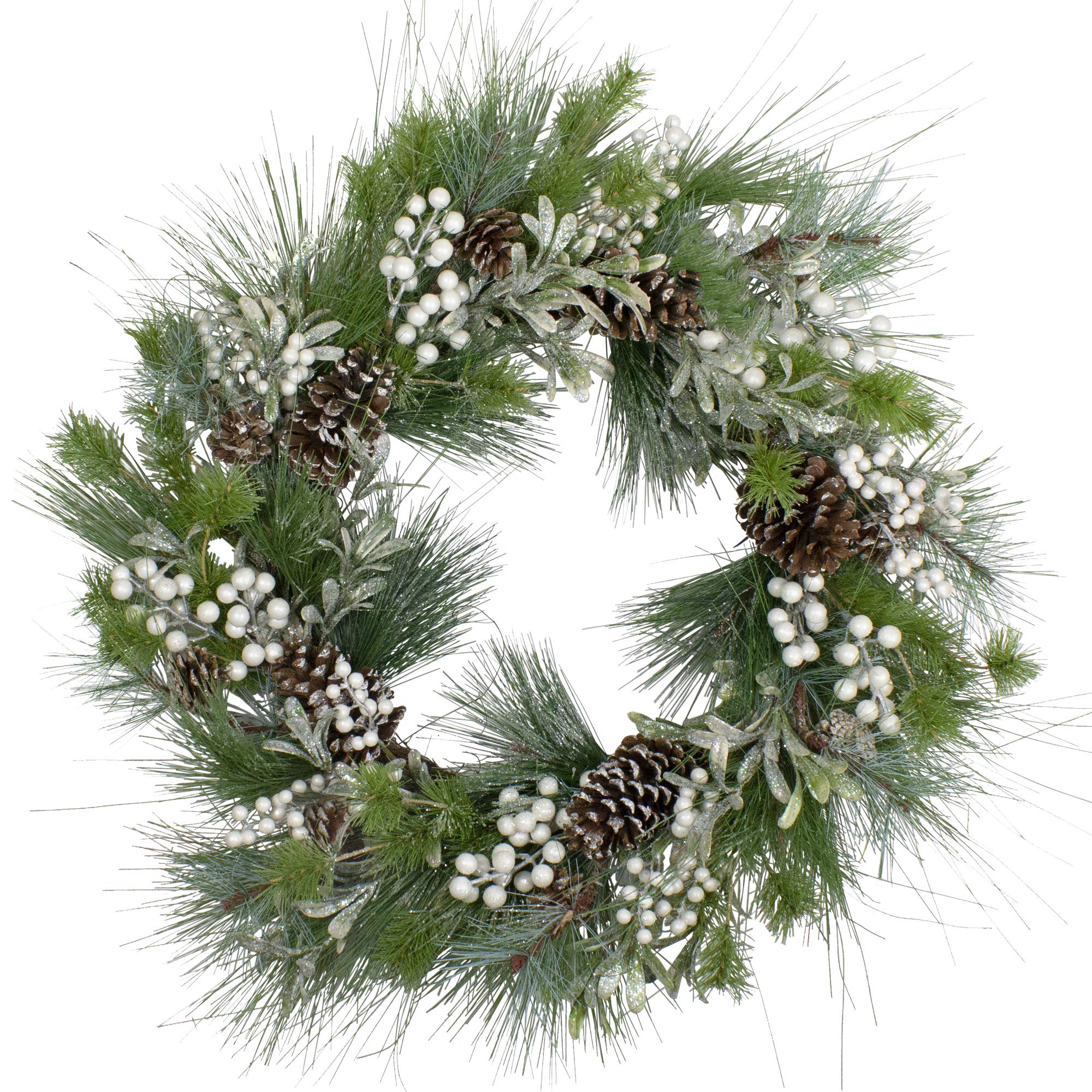 Glittered White Berry and Pinecone Artificial Christmas Wreath 30-Inch Unlit