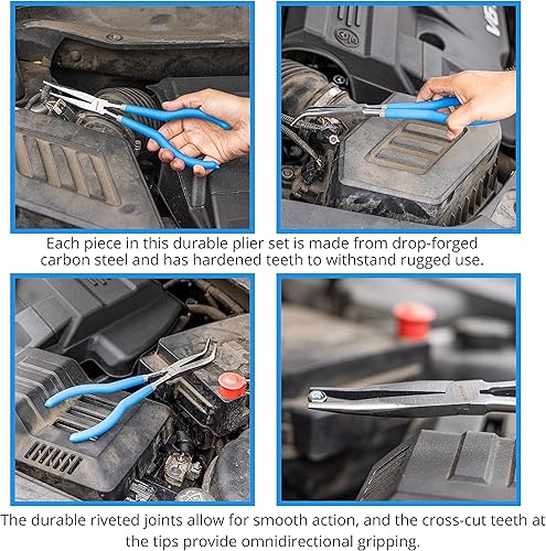 Miniatura 5 de NEIKO 02105A (4) Alicates de punta larga de 11 pulgadas de largo alcance, recto, ángulo, alicates curvos, 45 y 90 grados, alicates de punta doblada