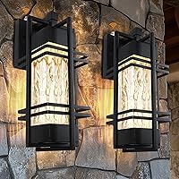 WIHTU Dusk to Dawn Outdoor Porch Lights, 2 Pack Wall Mount Lanterns with Sensor, Waterproof Exterior Sconces for Garage Doorway (Bulbs Included)