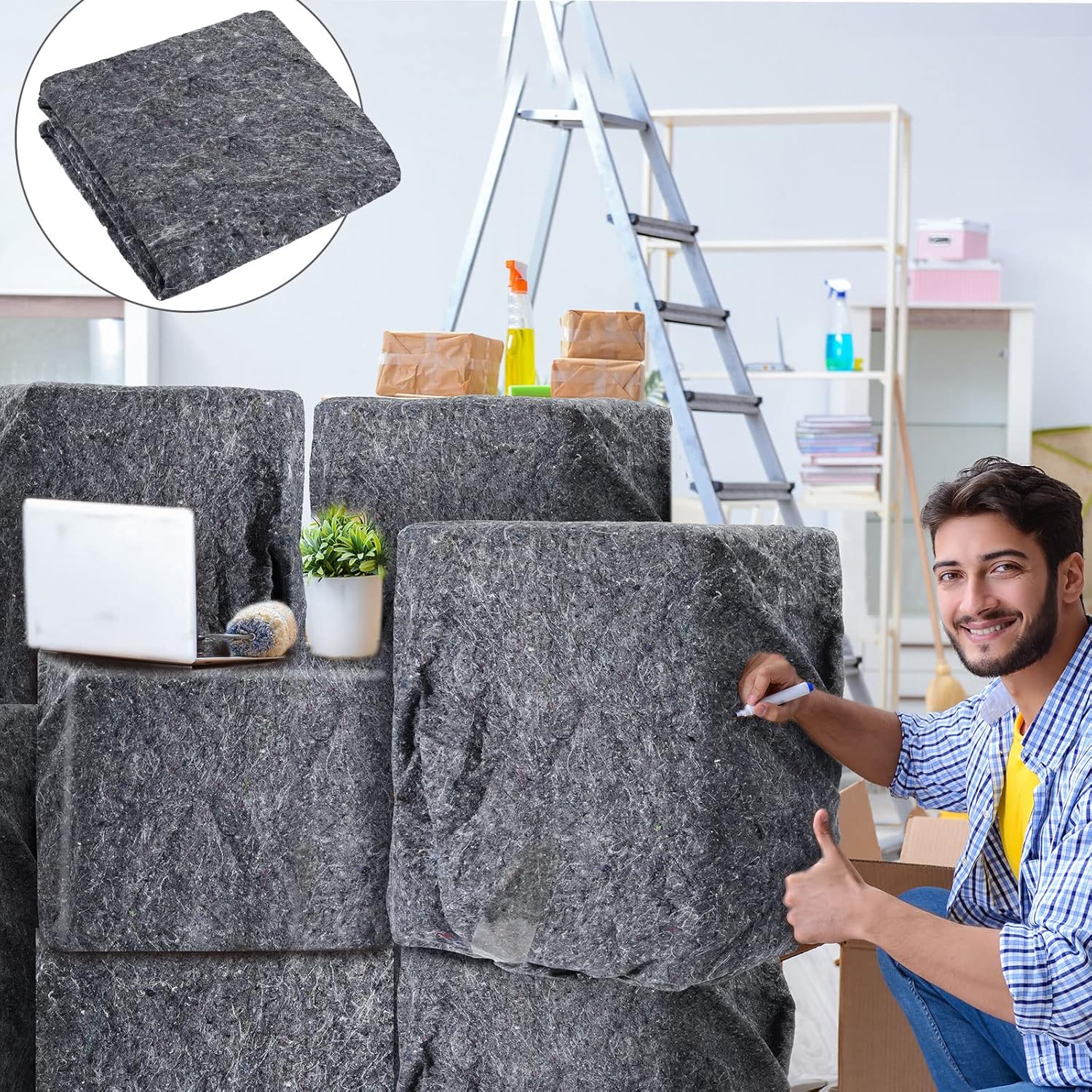 Large Moving Blankets Bulk 80 x 72 Inch Packing Moving Storage Blankets Textile Skin Pads Quilted Shipping Furniture Pads for Protecting Furniture Moves and Storage(Gray,24 Pcs)