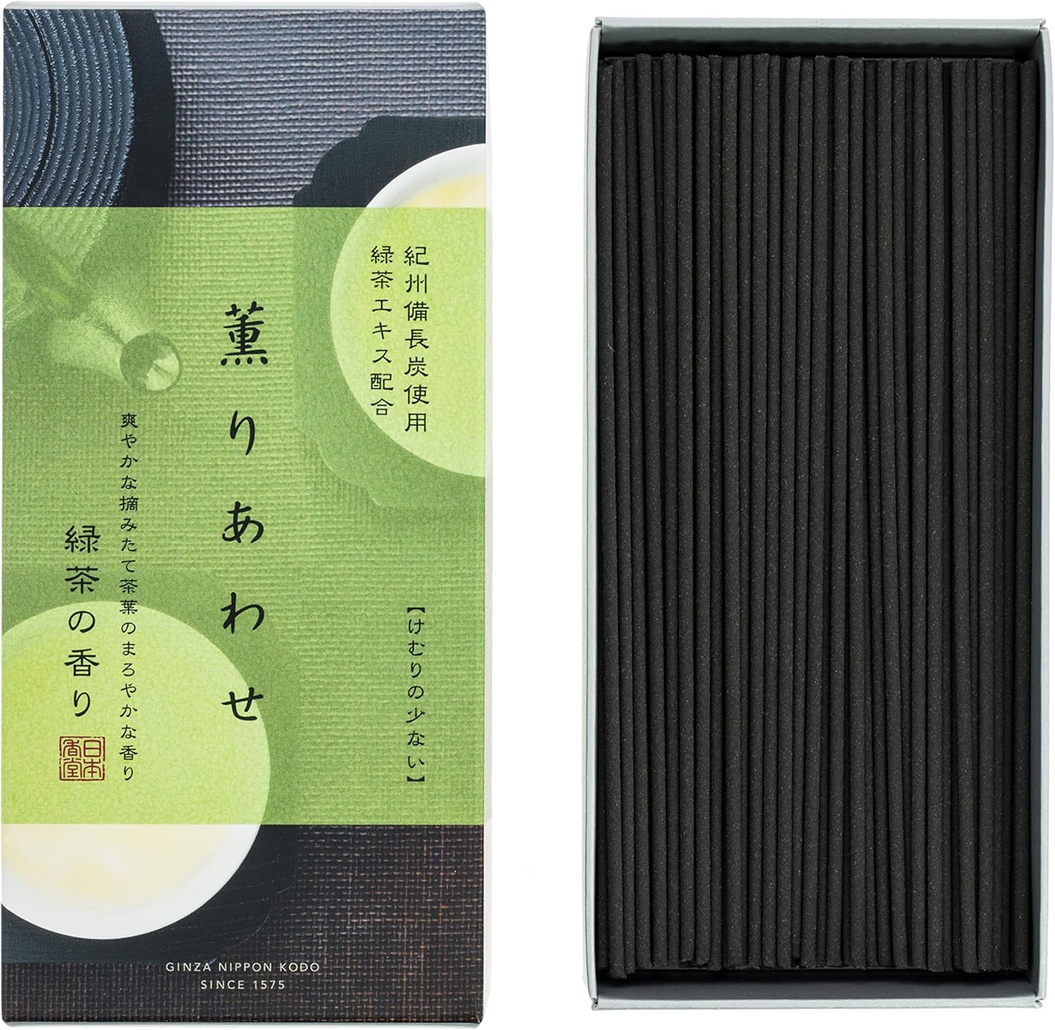 日本香堂 Incense Sticks Green Tea Scented Length 140 mm Capacity GSM Scent Shoulders Medium – 23602