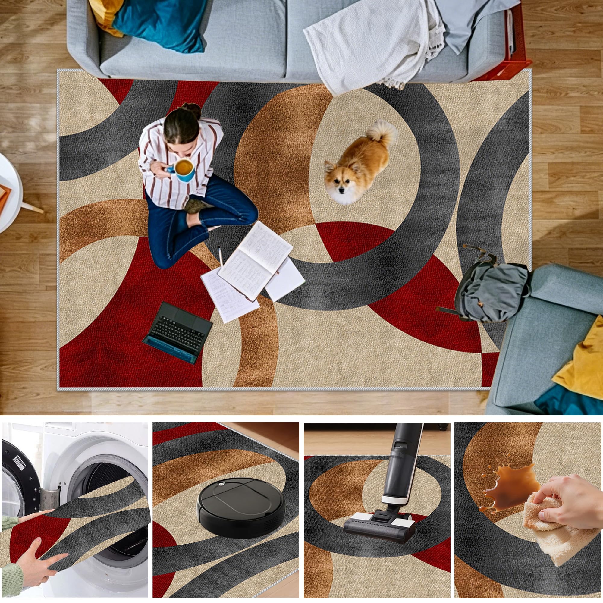 Tapis de Chambre Grand Tapis Salon Antidérapant Lavable Descente de Lit Chambre 80 x 130 cm à Poil Court Tapis de Sol de Cuisine Tapis Salle a Manger pour Interieur Tapis de décoration pour Bureau