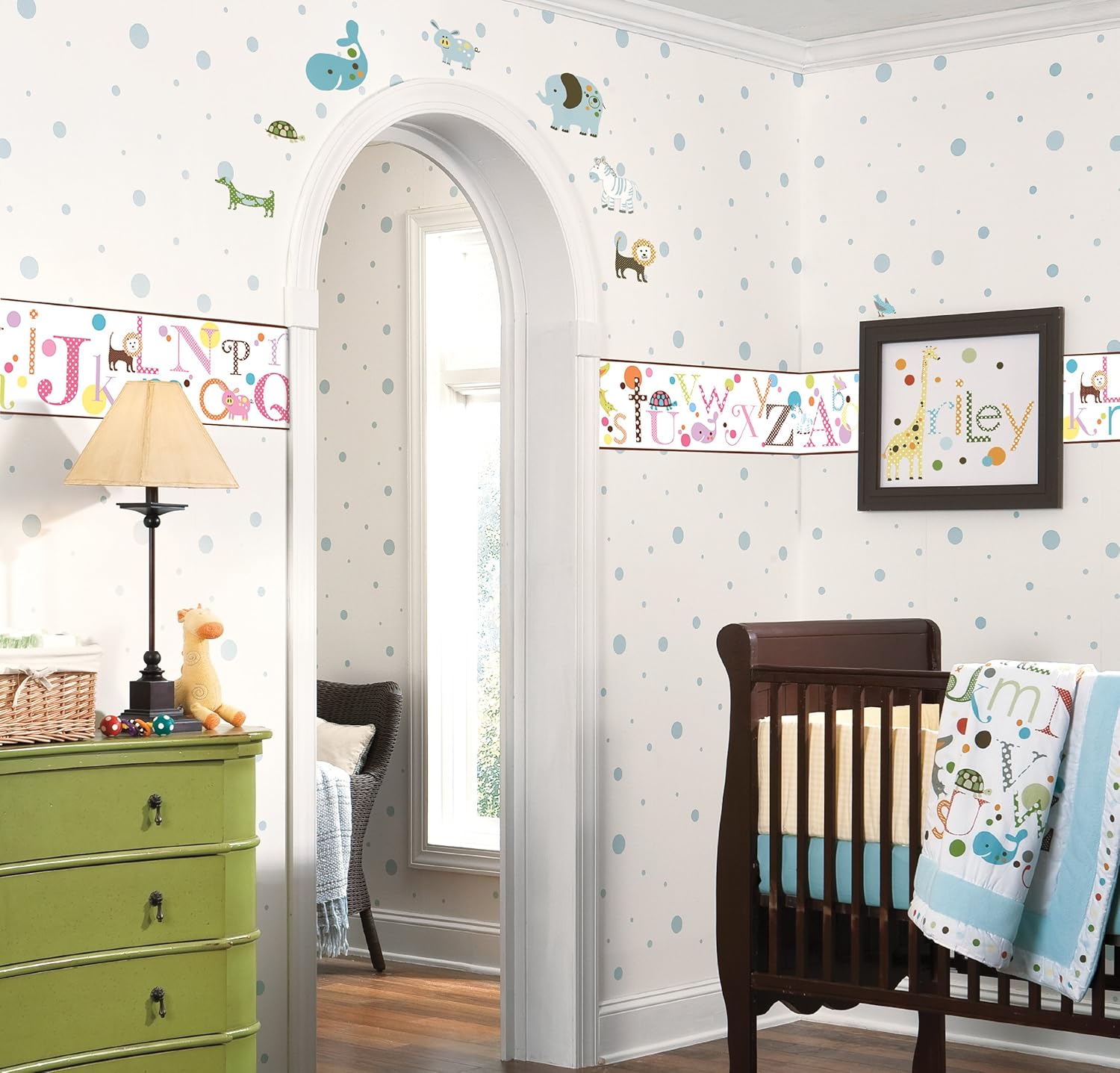 York Wallcoverings Friends Forever JE3501BD Alphabet Pre-Pasted Wallpaper Border, Bright Pastel/Brown Band