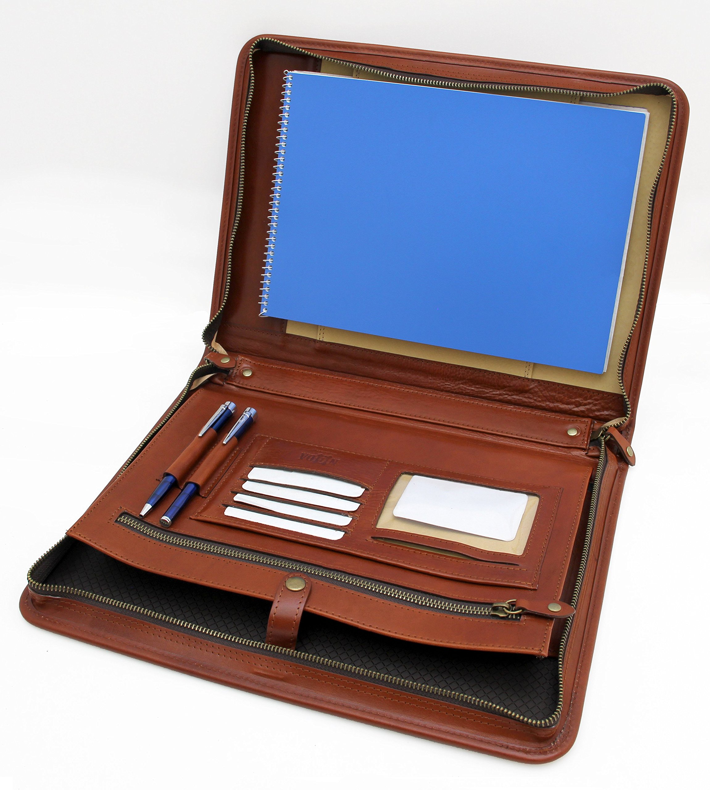Portafoglio cartelle in pelle, custodia portablocco formato A4, Business, cartella professionale in pelle Cognac
