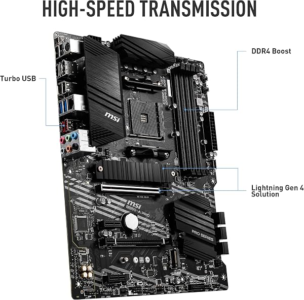 MSI B550-A PRO Motherboard ATX - Supports AMD Ryzen 3rd Gen Processors, AM4, DDR4 Boost (4400MHz/OC), 1 x PCIe 4.0/3.0 x16, 1 x PCIe 3.0/3.0 x16, 1 x M.2 Gen4 x4, 1 x M.2 Gen3 x4, HDMI, Gigabit LAN - 4