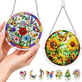 2 Pack Acrylic Puzzle Suncatcher, Window Hanging Decor 7.4 in Flowers