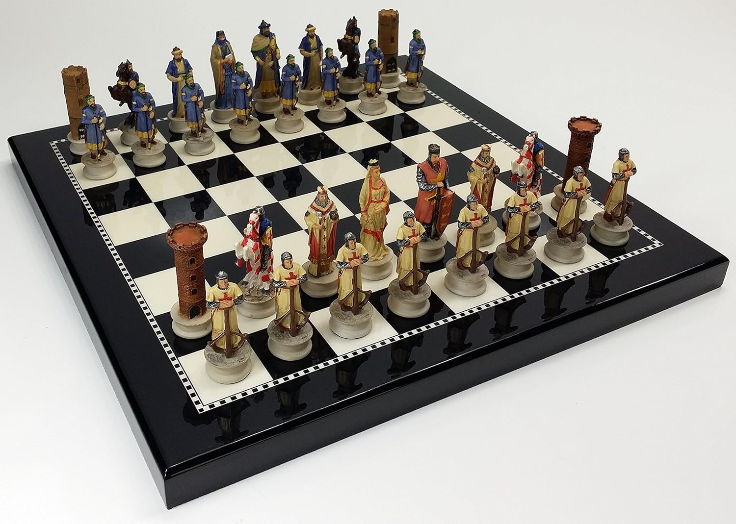 Medieval Times Crusades Arabians vs Christians Knight Chess Set W/High Gloss Black & White Board