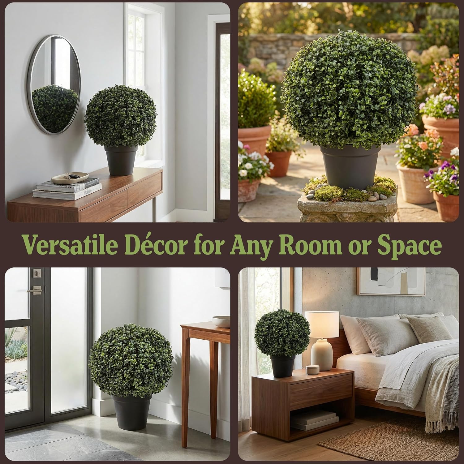 Pure Garden Artificial Boxwood Plant - 21-Inch Topiary Ball Faux Plant - Indoor or Outdoor UV Resistant Fake Plants for Home, Entryway, or Porch Decor