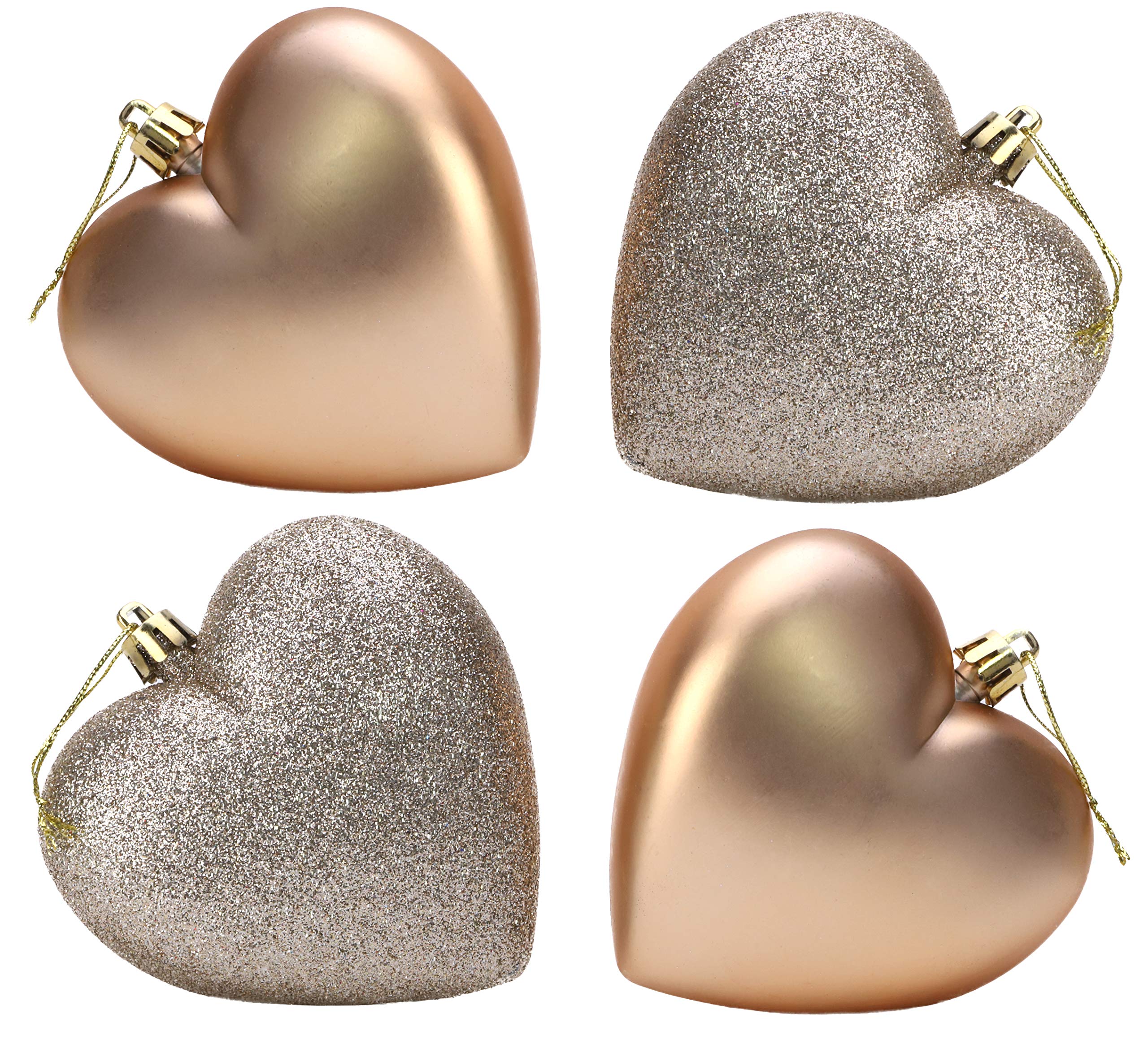 Christmas Concepts Champagne Christmas Concepts® 4-100Mm Heart Shaped Baubles - Matte & Glitter Design - Christmas Decoration (Champagne)