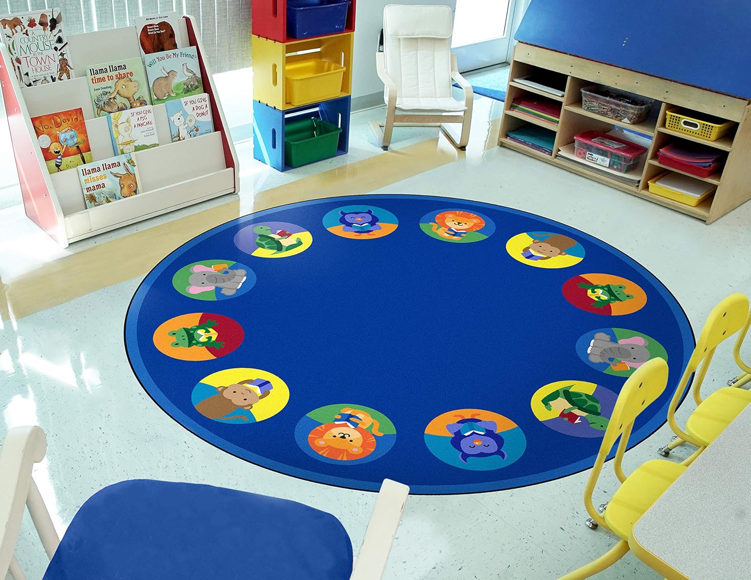 Joy Carpets Animal Readers Area Rug in Color Multi, 7'7" Round