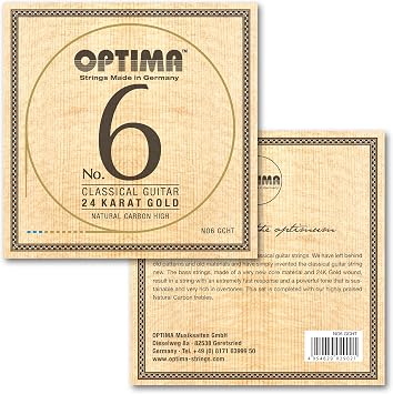OPTIMA Guitar Strings, No. 6. GCHT 24K Gold, Natural Carbon, High Set