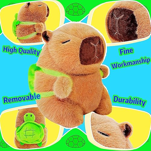 Miniatura 5 de Lindo animal de peluche Capybara de 9.8 pulgadas con una mochila de tortuga, suave juguete de peluche Capibara para regalos de cumpleaños, recuerdos