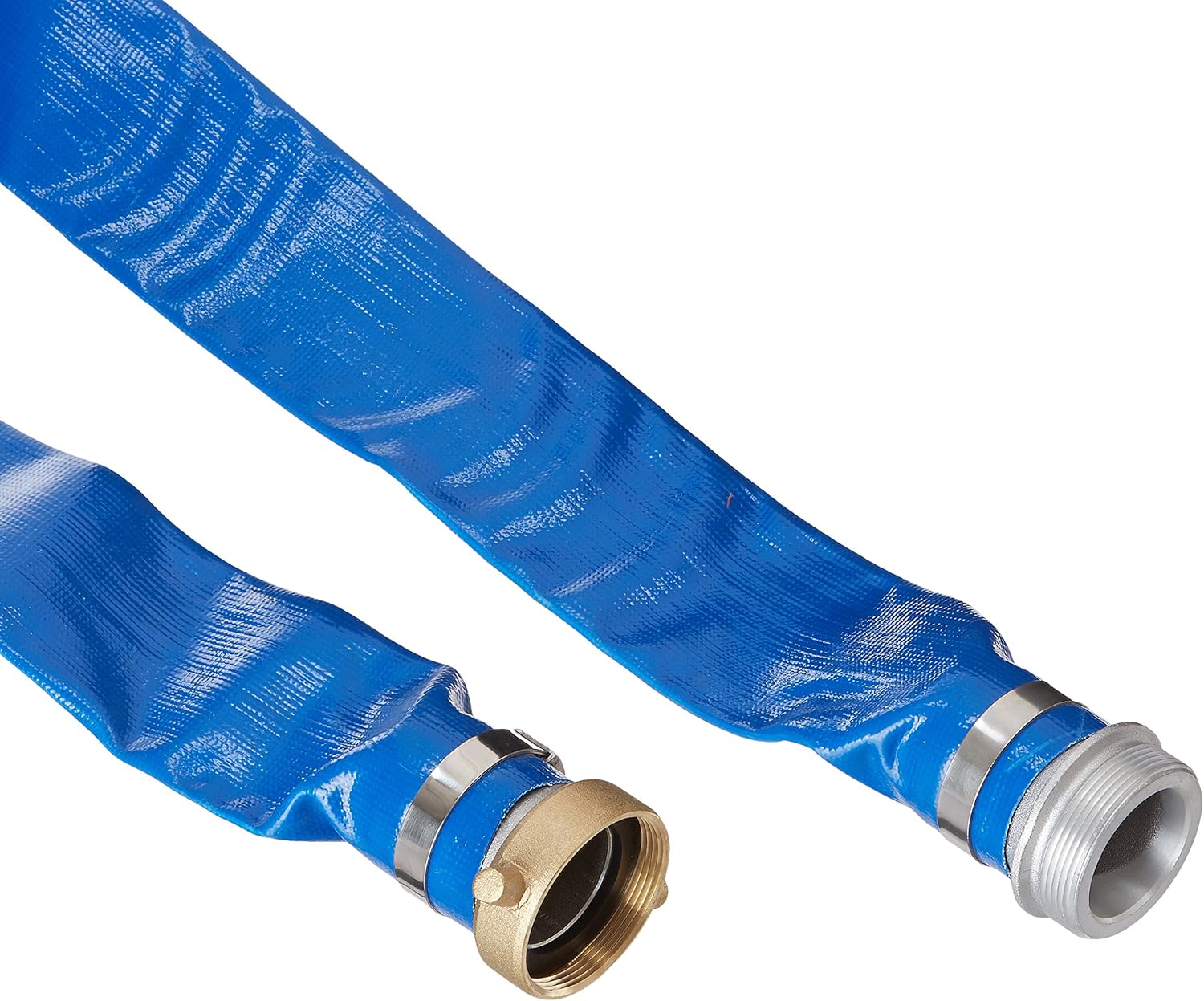 Apache 98138040 2" x 25' Blue PVC Lay-Flat Discharge Hose with Aluminum Pin Lug Fittings