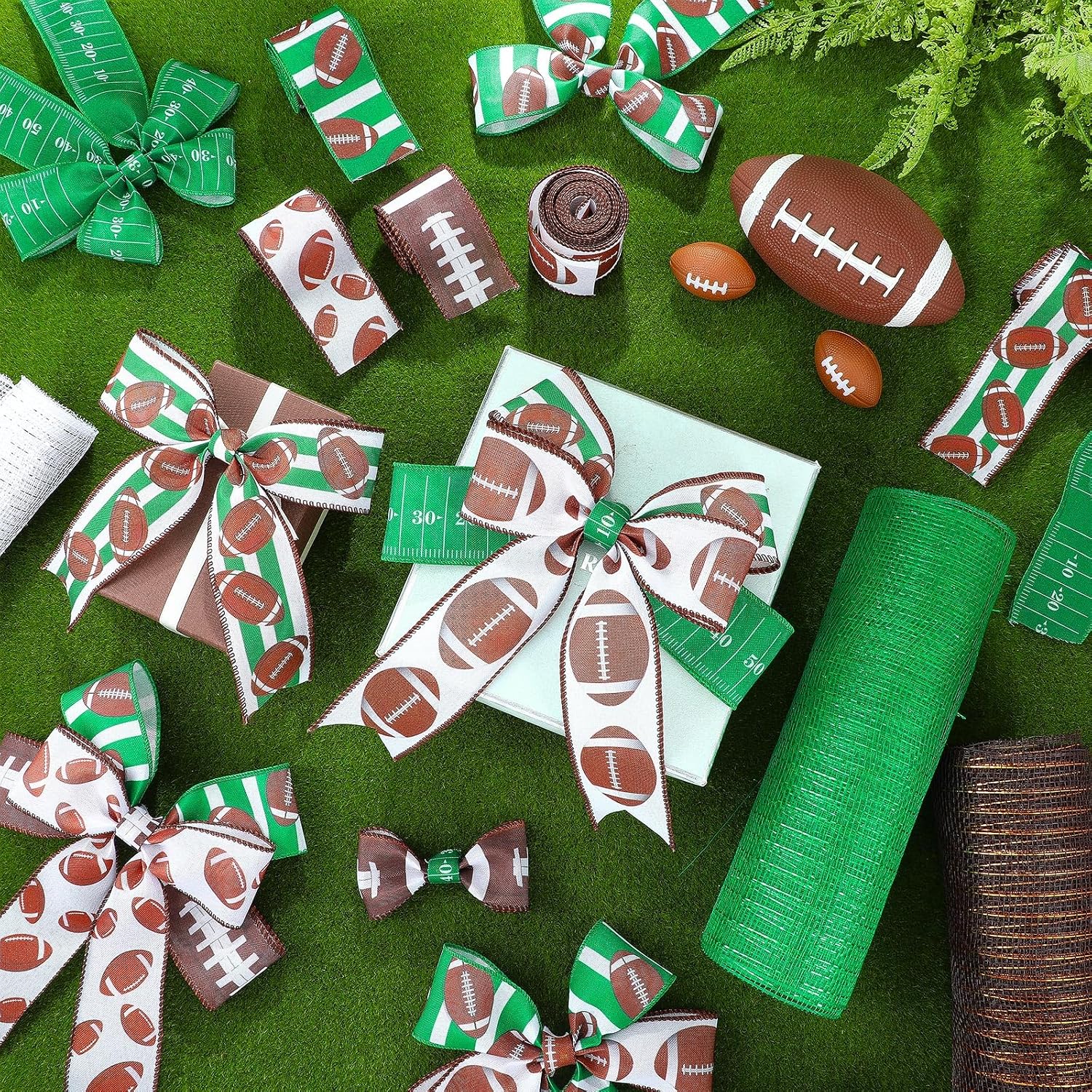 10 Pcs Football Ribbon 4 Mesh Ribbon 6 Burlap Wired Edge Ribbons image 3