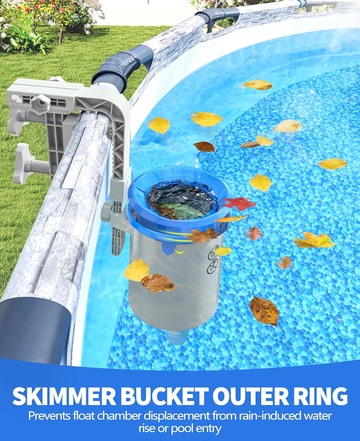 Upgrade Above Ground Pool Skimmer Comes with 3 Socks, Anti-tilt Wall Mount Surface Skimmer, Removable Skimmer Basket, Adjustable Height Bracket, Auto Skimming Pool Surface Leaves - Gray