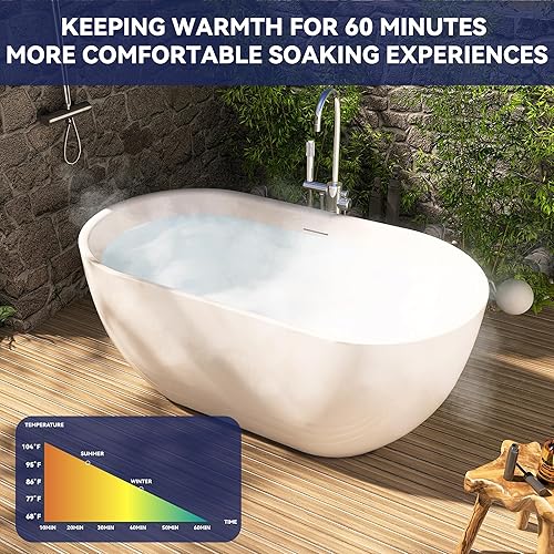 Miniatura 6 de Yinzanw Bañera ovalada de acrílico, bañera independiente, drenaje extraíble integrado con acabado blanco certificado CUPC (blanco)