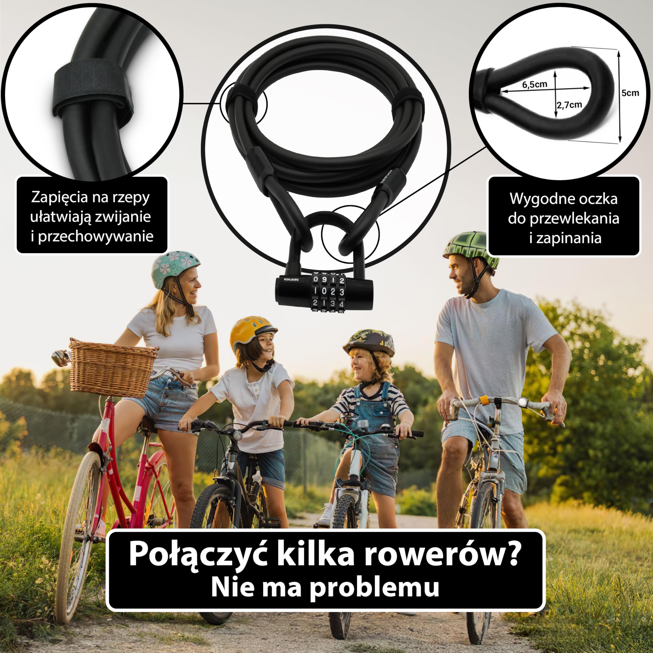 KOHLBURG Zamek Kablowy 5 m z Kodem Cyfrowym, Stalowa Linka z Osłoną | Do Roweru, Mebli Ogrodowych, Sprzętu, Szyfrowy z Możliwością Oddzielnego Użycia