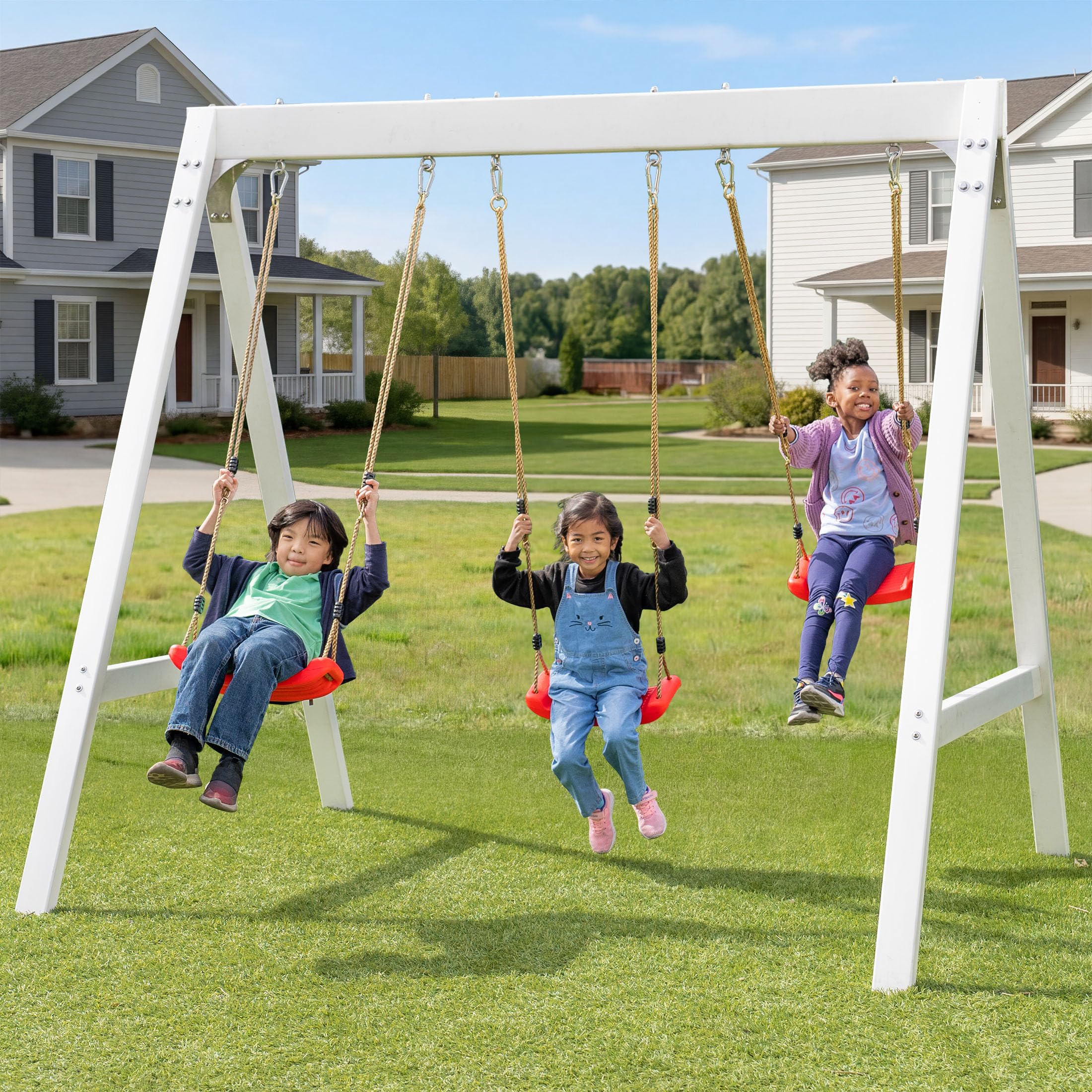 Amazon.com: Sportspower VWS-001 Aspen Vinyl Wood Swing Set: 3