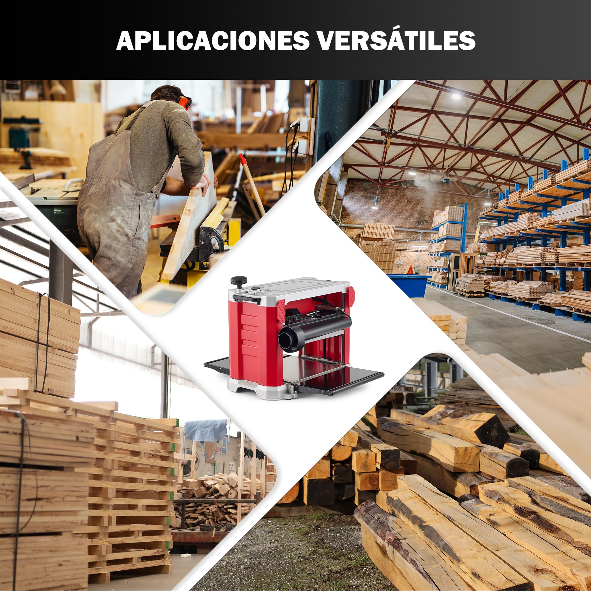 ZELCAN Cepilladora de Sobremesa para Madera 33 cm, 2000W, 2 Cuchillas, 20000 Cortes/min, Cepilladora Espesadora para Carpintería Profesional