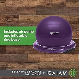 Gaiam Essentials Balance Ball & Base Kit, 65cm Yoga Ball Chair, Exercise Ball with Inflatable Ring Base for Home or Office Desk, Includes Air Pump - Grey