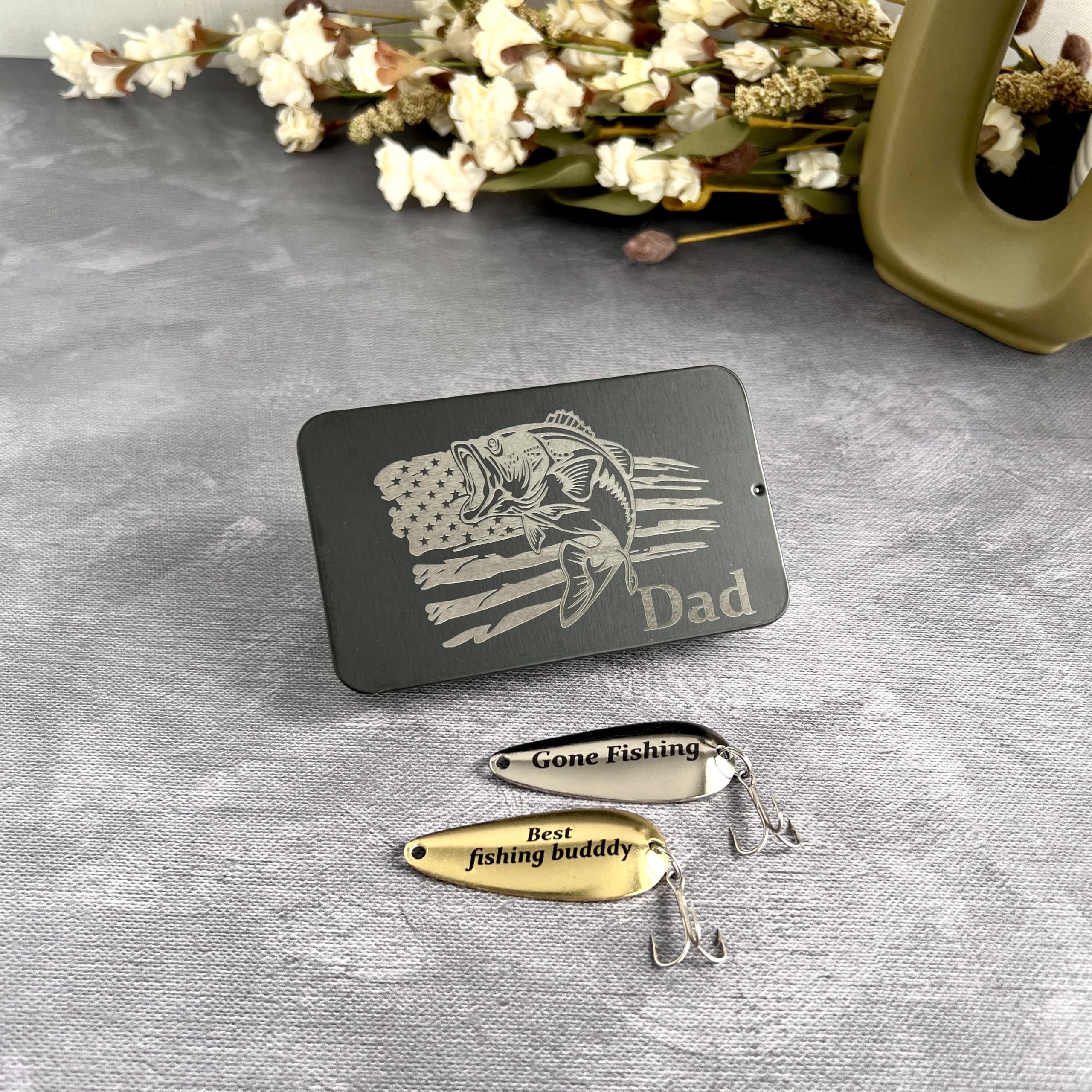 Personalized Fishing Lures in Tin, Engraved Gift Set for Dad