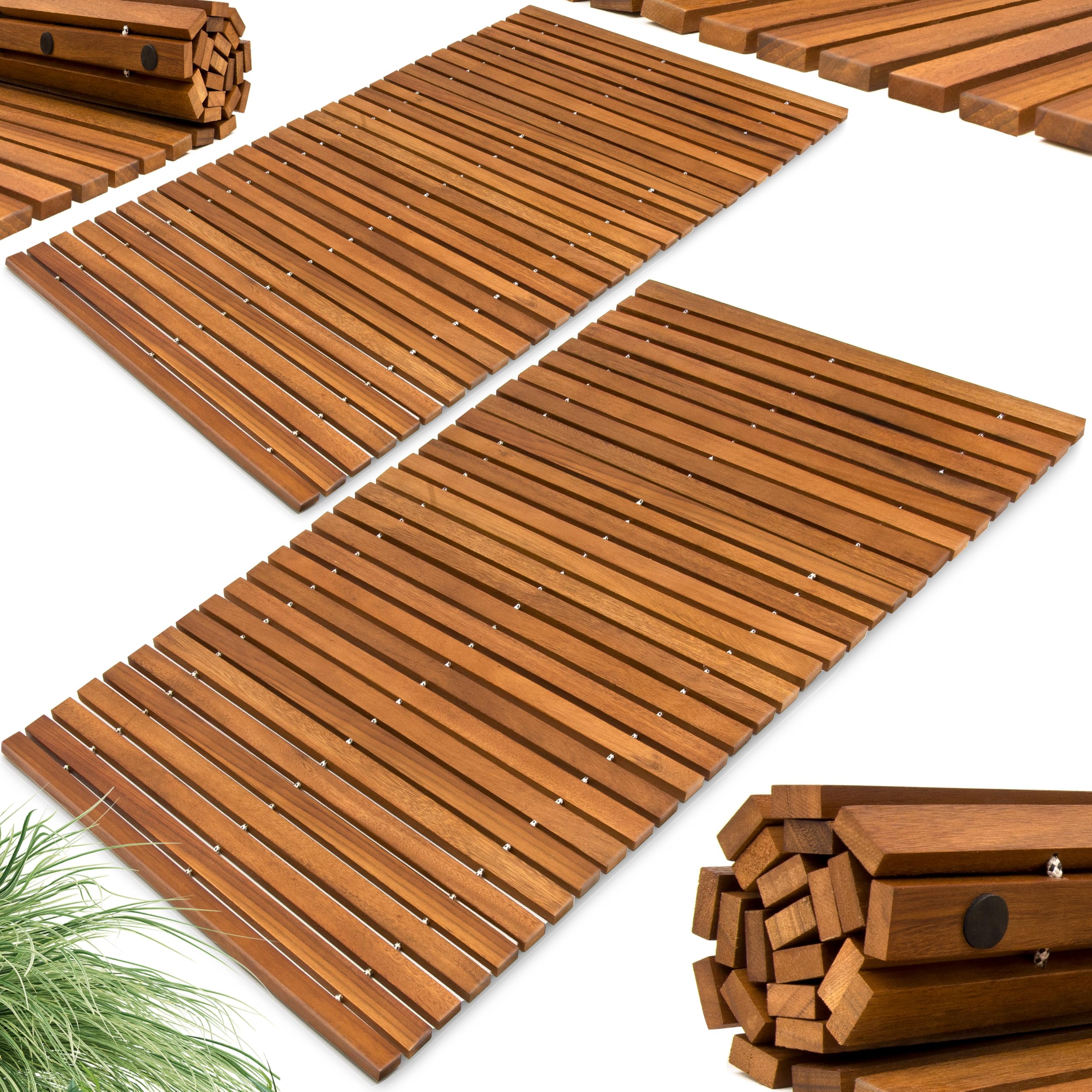 Deuba 2X Badematte aus FSC-zertifiziertem Akazienholz, rutschfest, Duschmatte, Holzduschmatte
