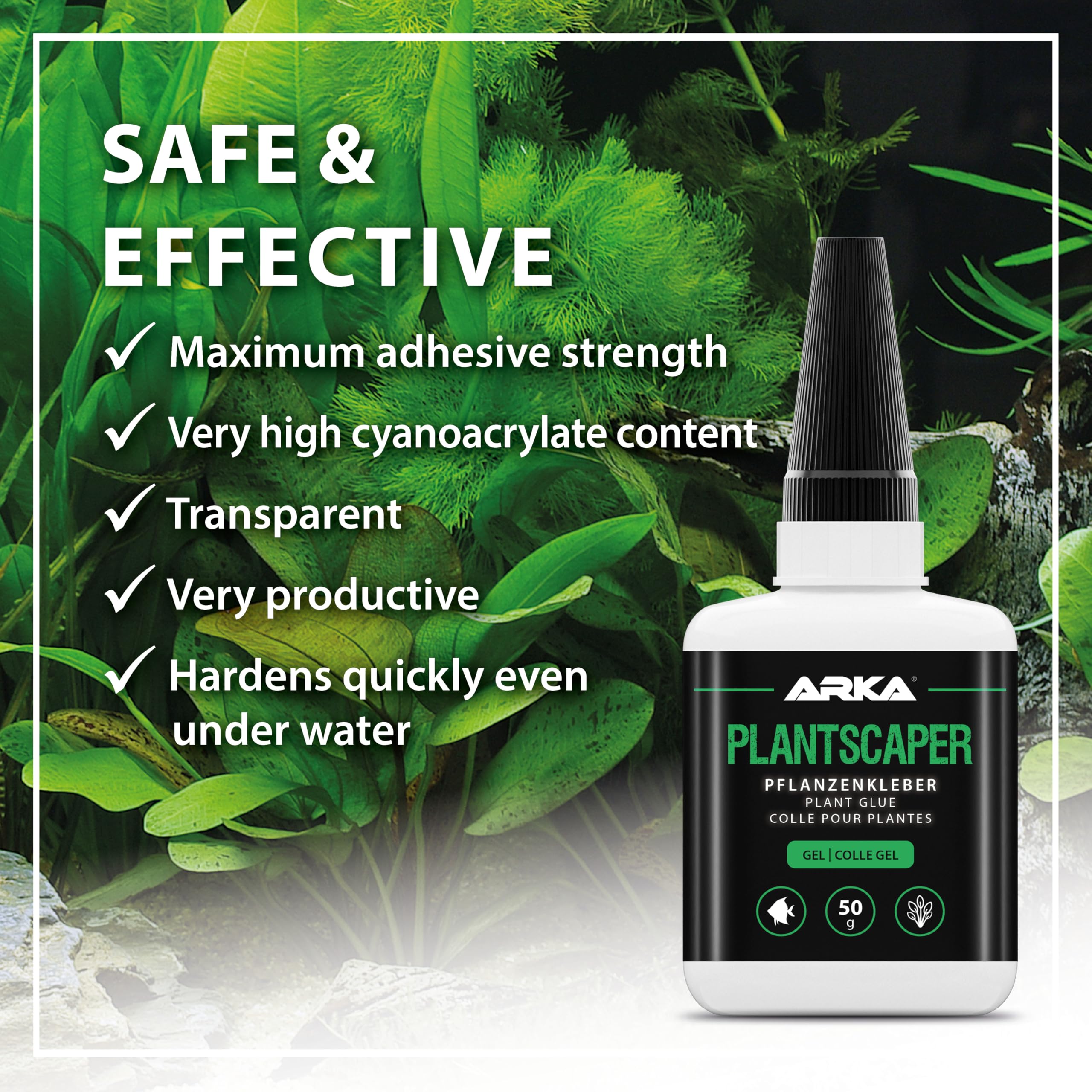 Colla piante acquario 50 g gel – ARKA Plantscaper – per muschi, radici, rocce e decorazioni – non cola, aderisce subito – sicura per gamberetti e piante – per aquascaping dolce – uso professionale