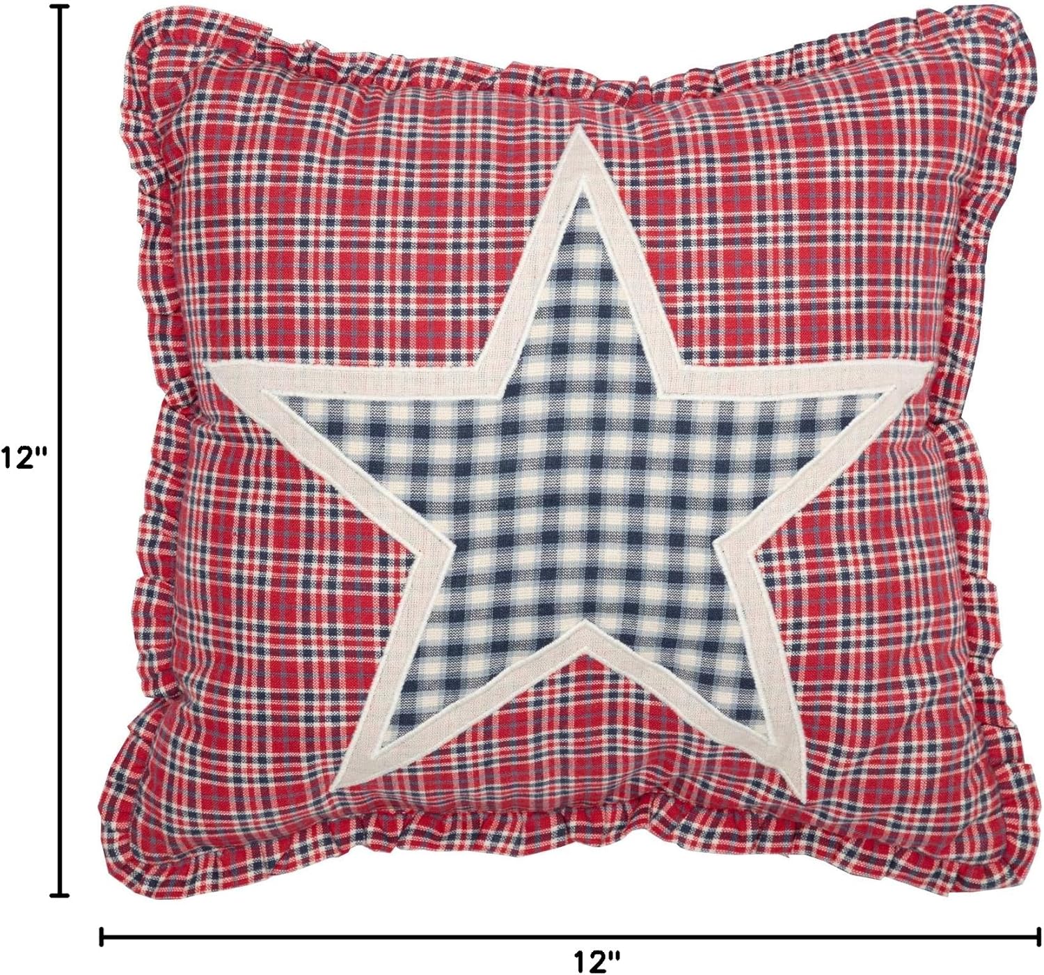 VHC Brands Hatteras Americana 12"x12" Star Pillow Red Appliqued Flax Cotton Square Bedroom Decor