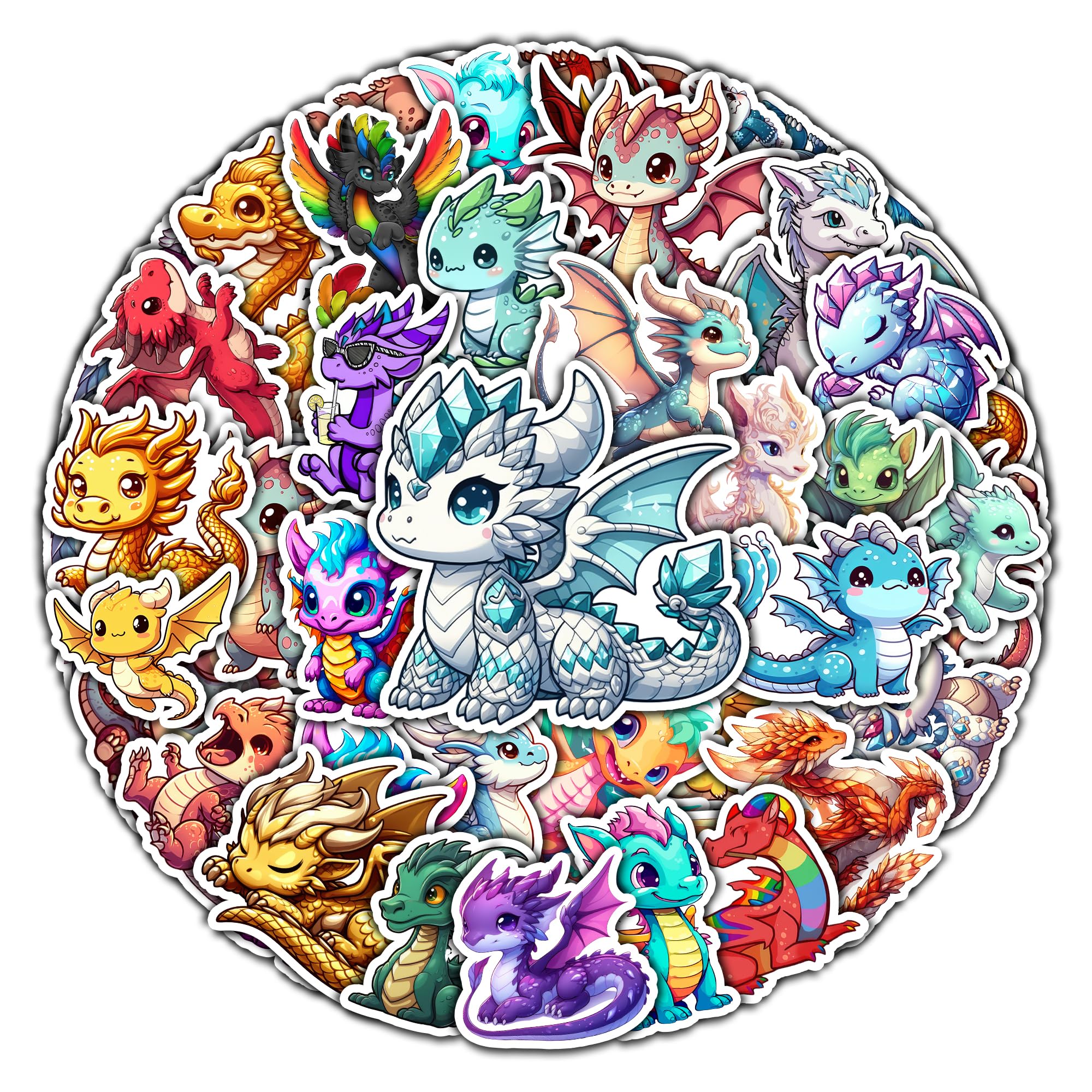 BIGZORO Pack 50 PCS Magic Dragons Stickers Pterosaur Fantasy Waterproof Vinyl Decals Decorations Patches Laptop Bumper Water Bottles Luggage Bike