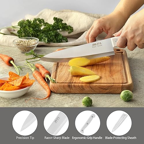 Miniatura 4 de Cuchillo de chef de 8 pulgadas, cuchillo de cocina de acero inoxidable con funda protectora para cuchillo, cuchillo de rebanar ultra afilado con