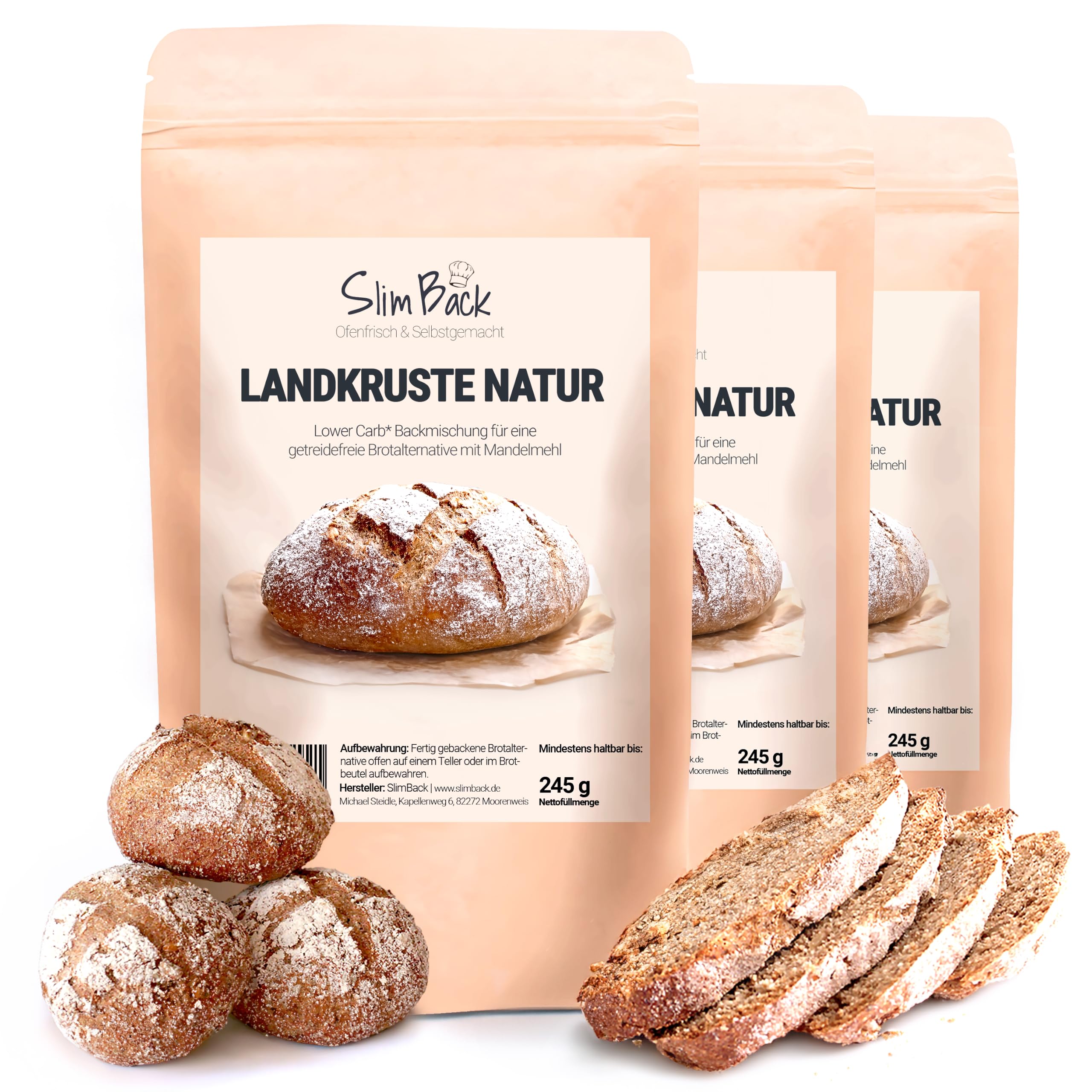 SlimBack Lower Carb Brot-Backmischung, Keto, vegan & glutenfrei, 3er Pack