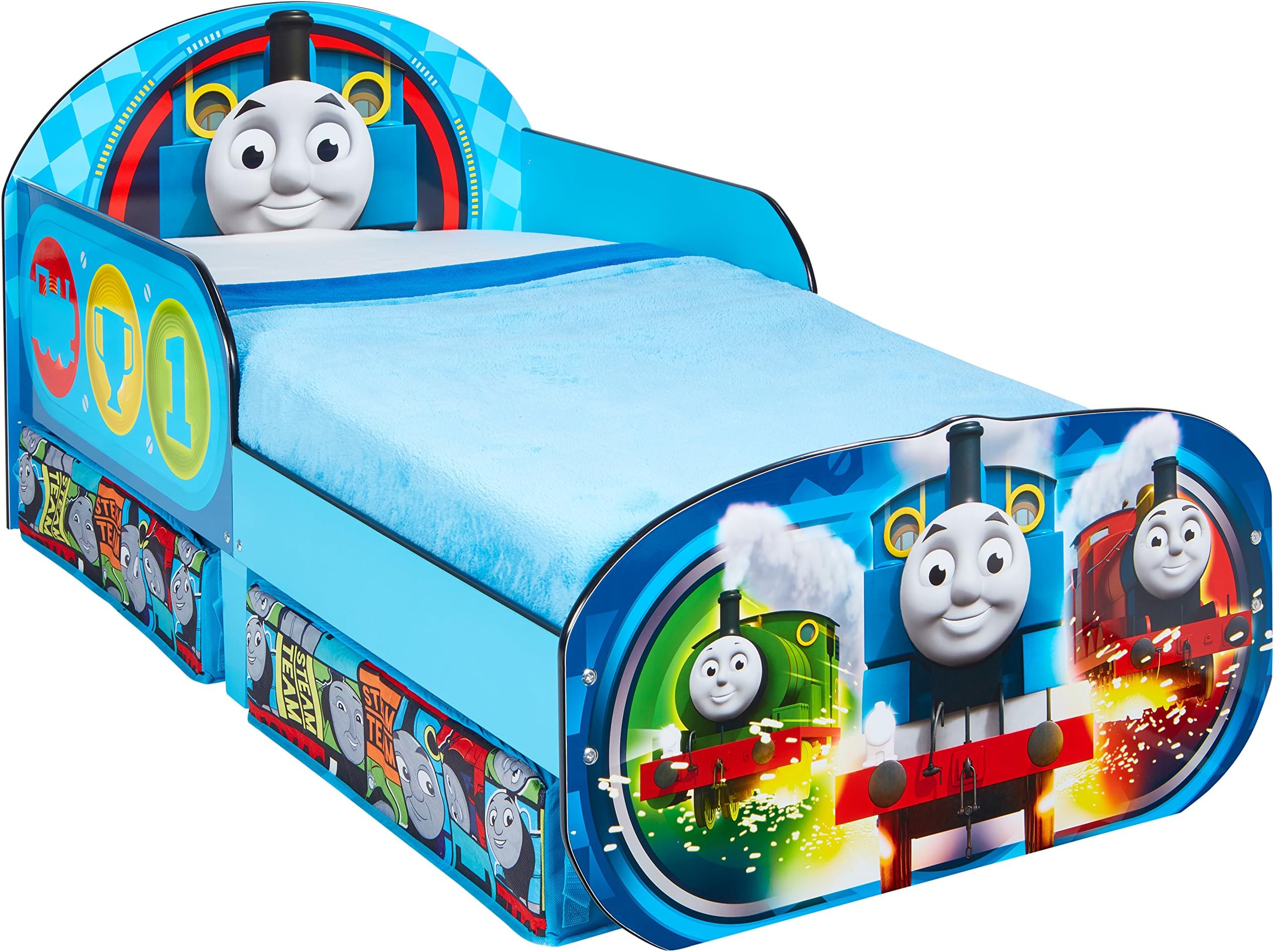 HelloHome Thomas and Friends Toddler Bed with Underbed Storage, Wood, Blue, 142 x 77 x 63 cm