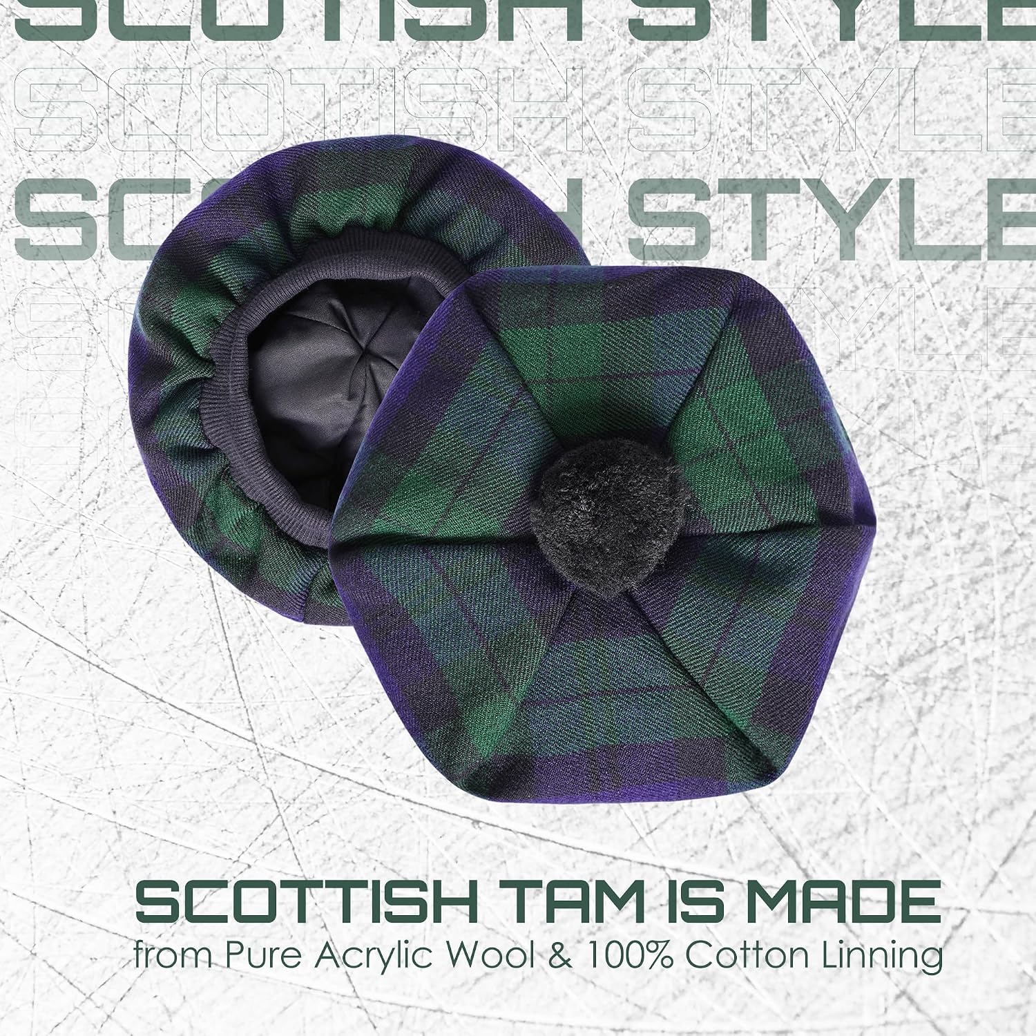Tam O Shanter Scottish Hat, Tartan Bonnet with Pom Pom, Traditional Highland Beret, Kilt Dress Hat