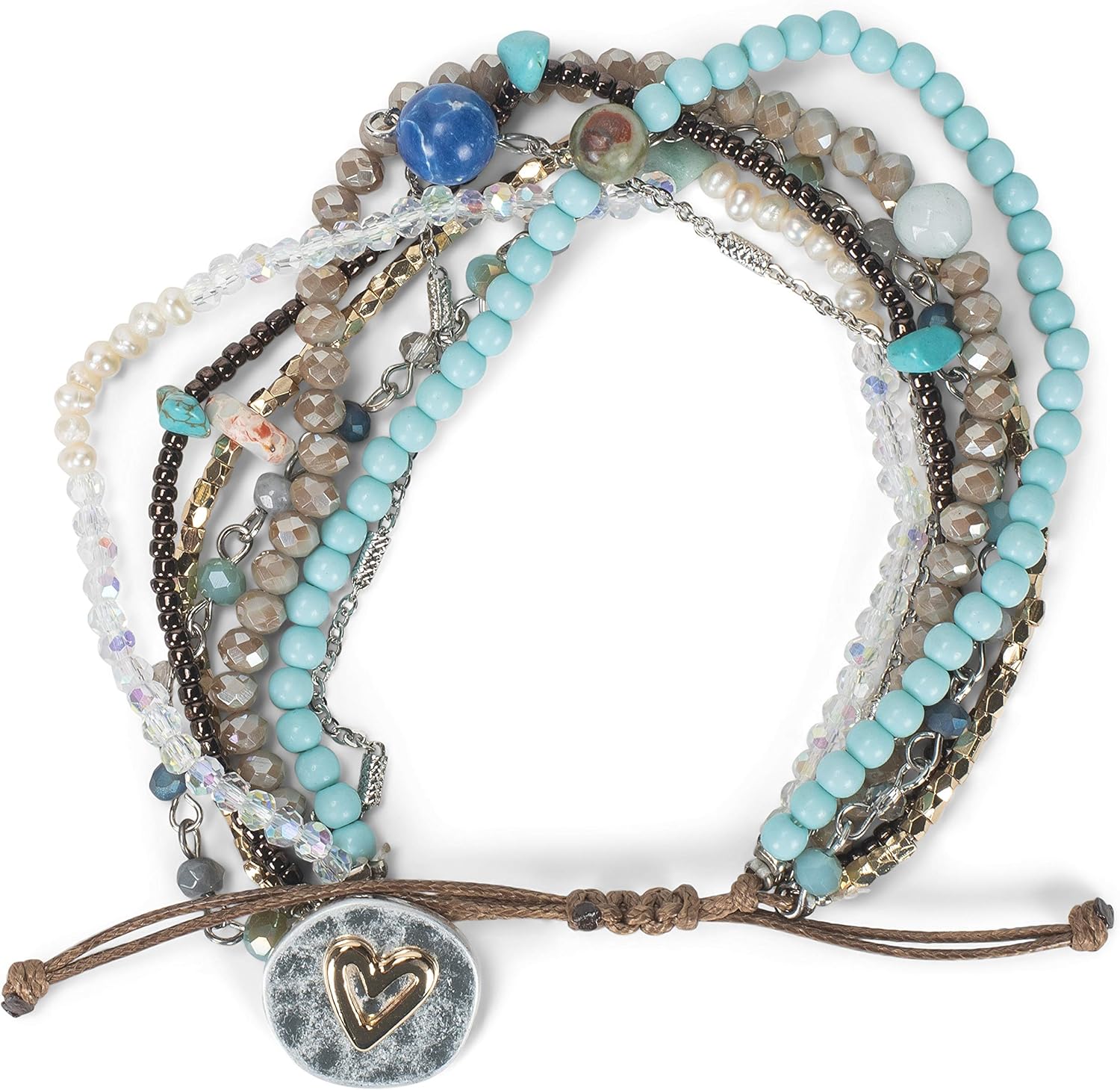 DEMDACO Beaded Love Turquoise Blue One Size Fits Most Glass and Metal Charm Bracelet