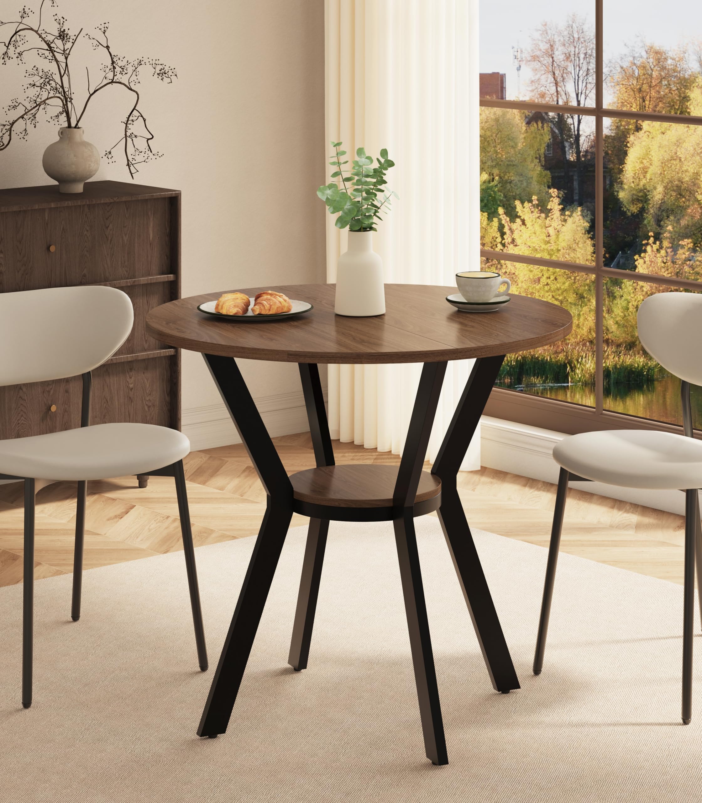 31 5 Round Dining Table for 2-4 Farmhouse Small Kitchen Table with Storage Space Saving Circle Table Rustic