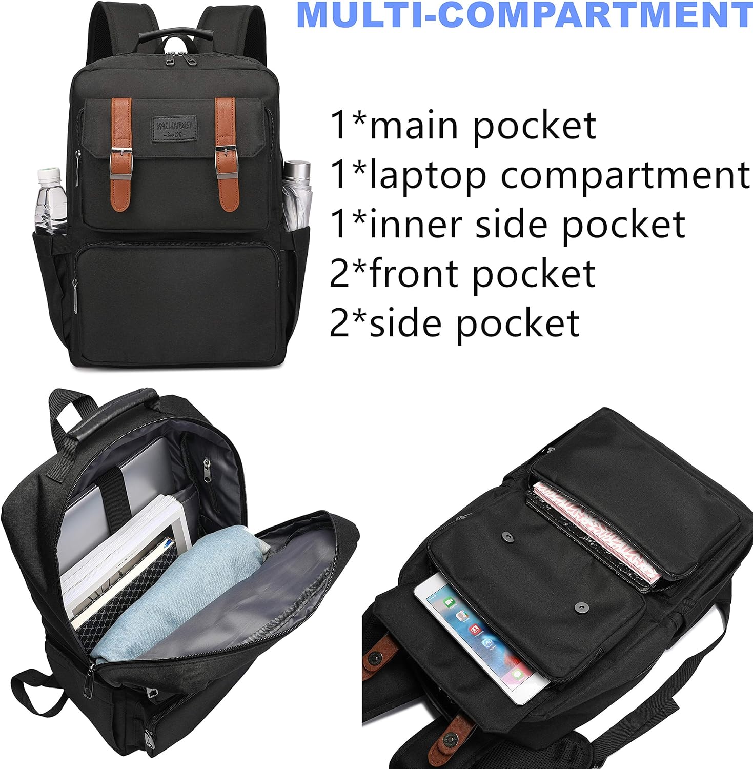YALUNDISI Laptop Backpack for Women Men Vintage Backpack Bookbags Anti Theft Bookbag 15.6inch - Image 2