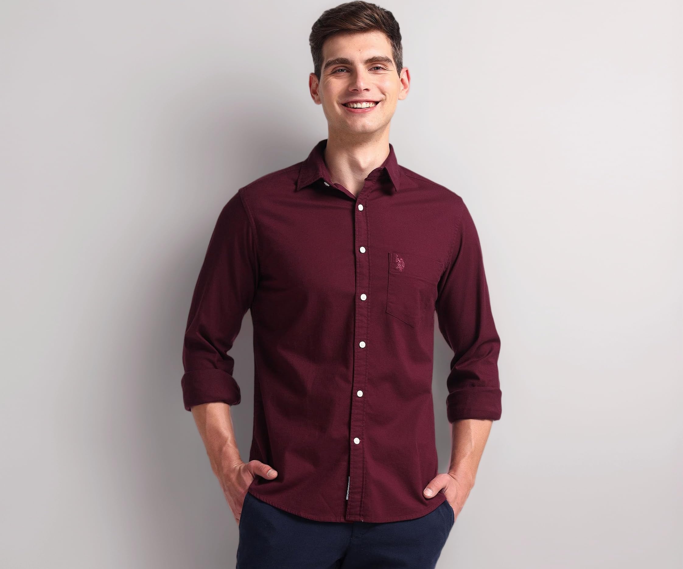 U.S. Polo ASSN. Men's Solid Cotton Dobby Tailored Fit Shirt