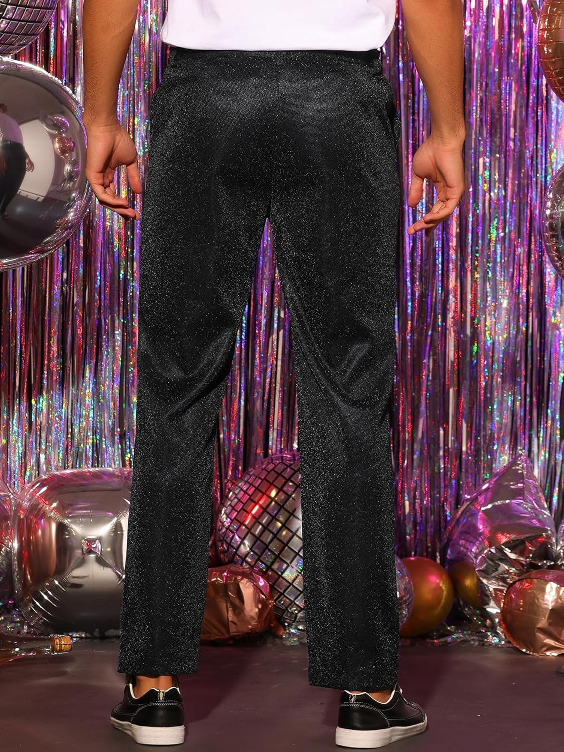 Lars Amadeus Metallic Pants for Men's Straight Leg Party Nightclub Glitter Dress Trouser