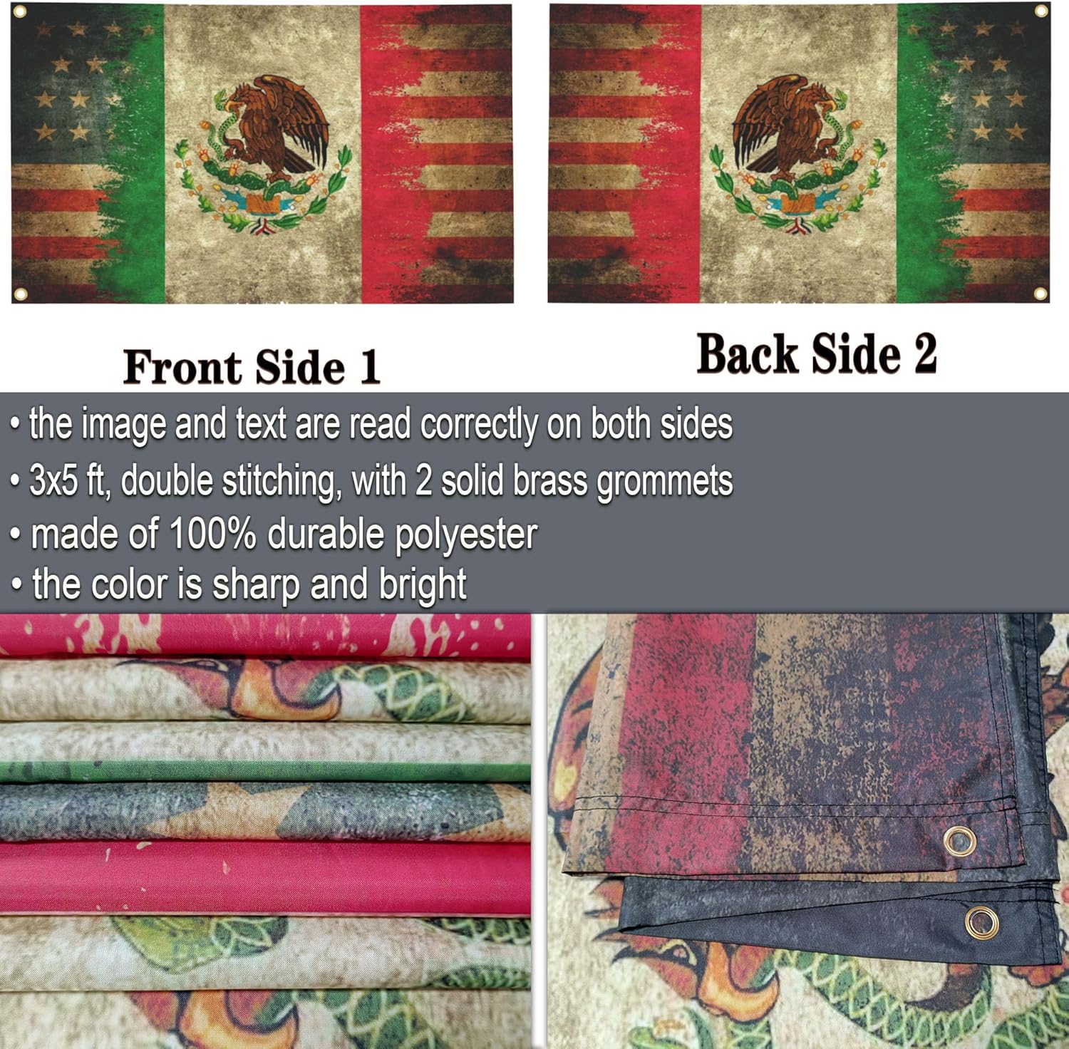 NASIAN Mexico Flag Mexican American Flags for Outside 3x5 Double Sided Mexico Usa Friendship Flag Patriotic House Yard Decoration Banner - Image 5