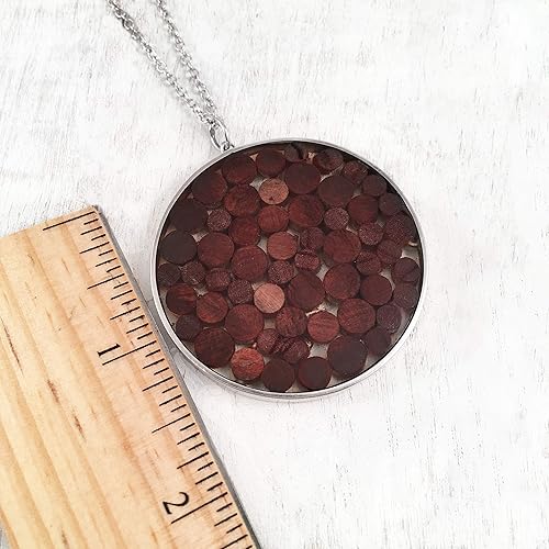 Miniatura 5 de Wood Circle Statement Pendant Necklace, Sterling Silver 925 Polished finish and Resin, Boho Style 35" long, Handmade in Peru by Claudia Lira