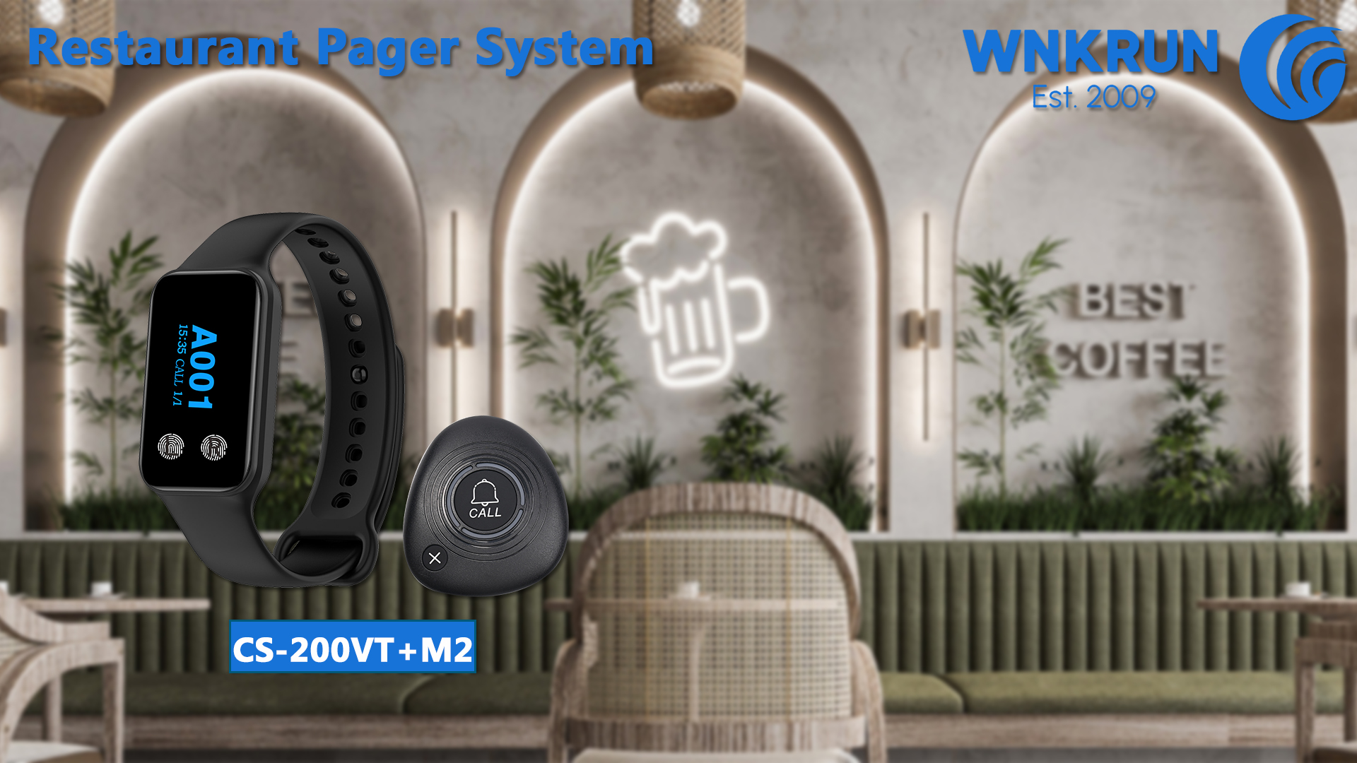 Produktbild von WNKRUN Restaurant Pager System – 7 Empfänger + 40 Ruftasten, IP67 Wasserdicht, Reichweite Bis 80 M