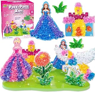 Poke Art Princess & Unicorn Kit, Mess-Free Craft Set for Girls | Princess & unicorn designs, pre-cut fabric squares, poke craft activity, screen-free toy, birthday gift for girls ages 3-8