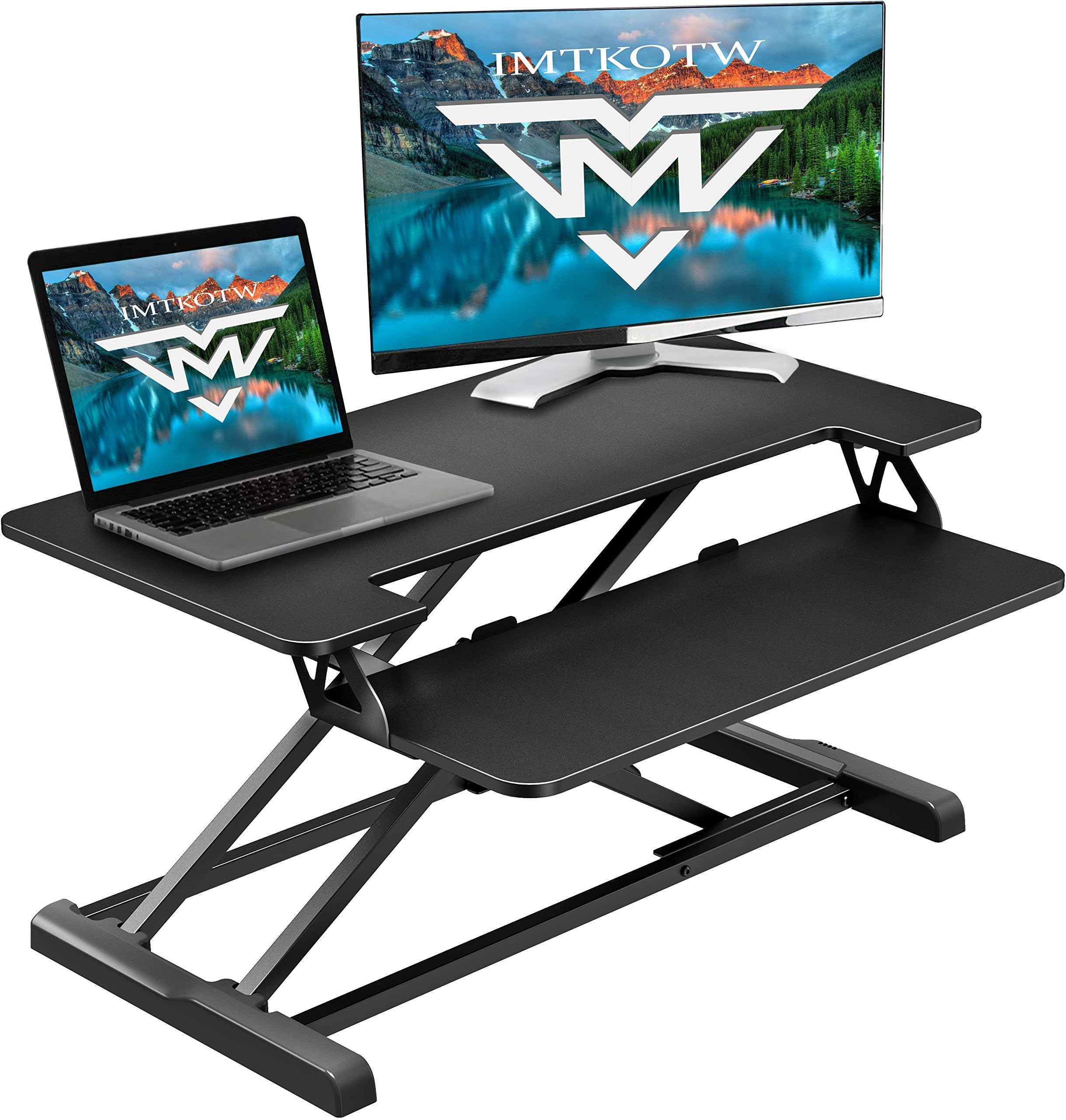 Height Adjustable 32 inches Standing Desk Converter,Home๏ผOffice Workstation with Removal Keyboard Tray,Ergonomic Tabletop Workstation,Black