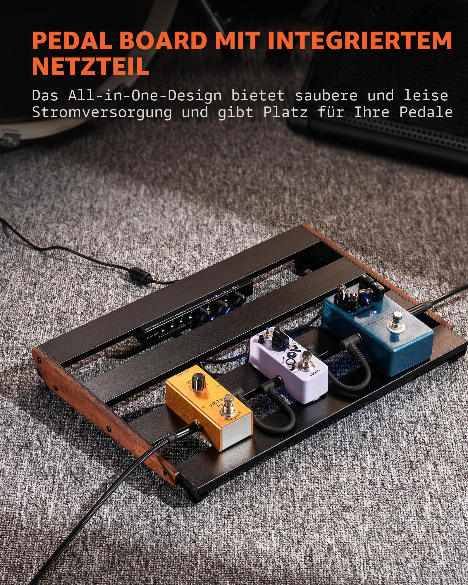 LEKATO Gitarren-Pedalboard mit integriertem Netzteil, 39,4 x 28 x 5 cm großes Effektpedalboard für Bühne Studio Zuhause, Aluminiumkonstruktion, integrierte isolierte Stromversorgung (PB-03S)